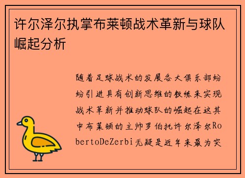 许尔泽尔执掌布莱顿战术革新与球队崛起分析