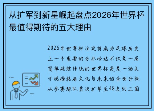 从扩军到新星崛起盘点2026年世界杯最值得期待的五大理由